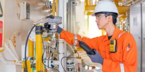 Water metering and man with hard hat - Northmore Gordon