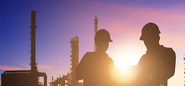 Steel Plant - Two men in sunset - Northmore Gordon